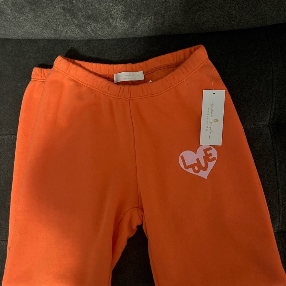 Spiritual Gangster Orange Jogger Pants with White Heart Logo - Picture 4 of 4